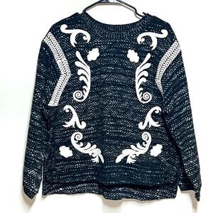 Lucky Brand Black Embroidered Twill pullover Sweater Sz Womens M